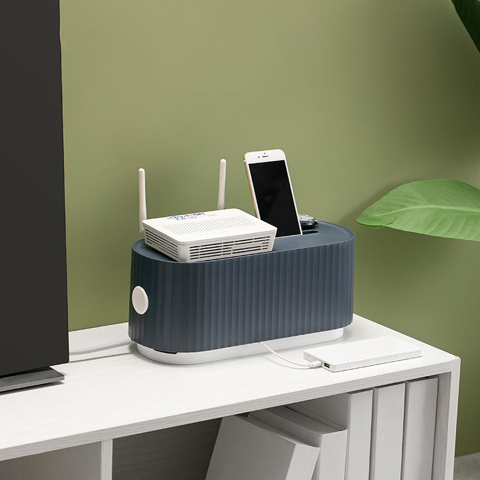 Cable Management Box with Phone Holder Lid Desk Wire Organizer Power Strips Protector Cord Hider Box Cord Organizer
