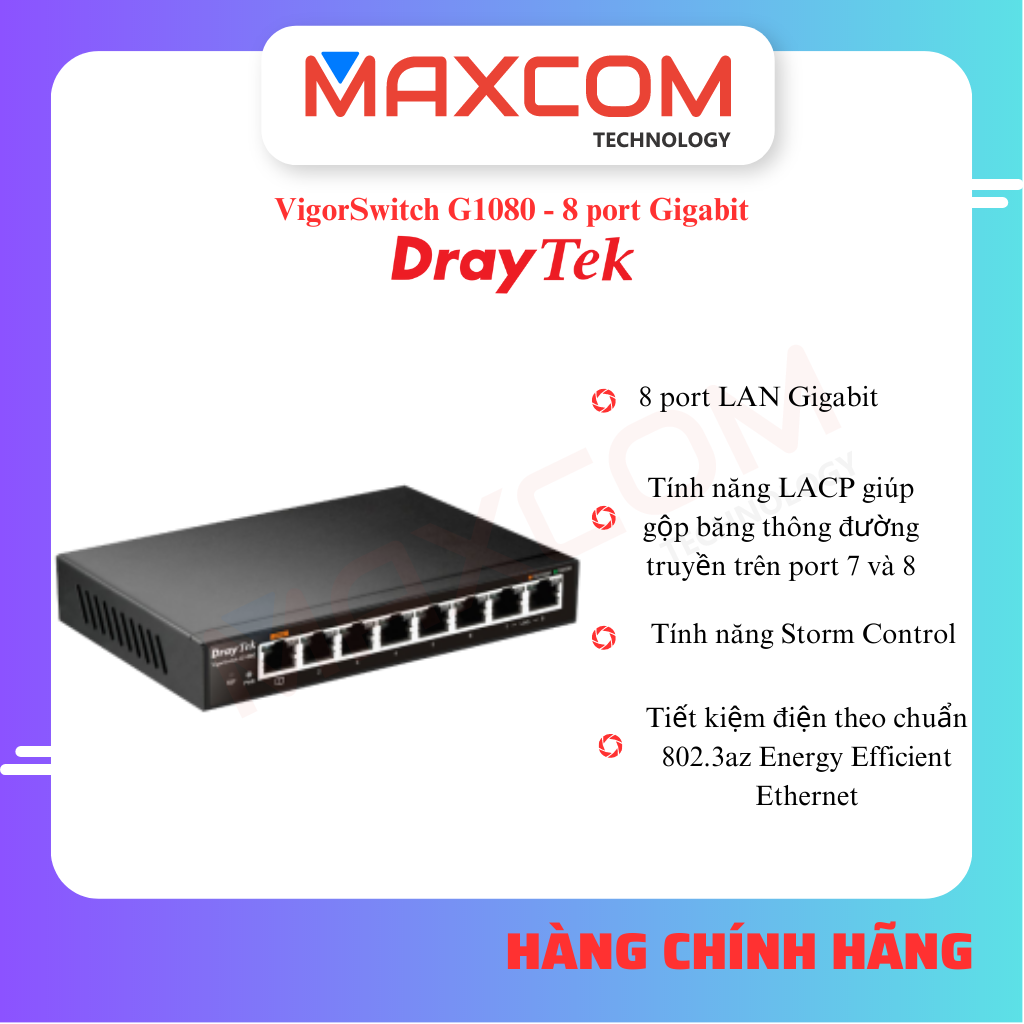 Draytek VigorSwitch G1080 8 Cổng Gigabit Smart - Hàng chính hãng