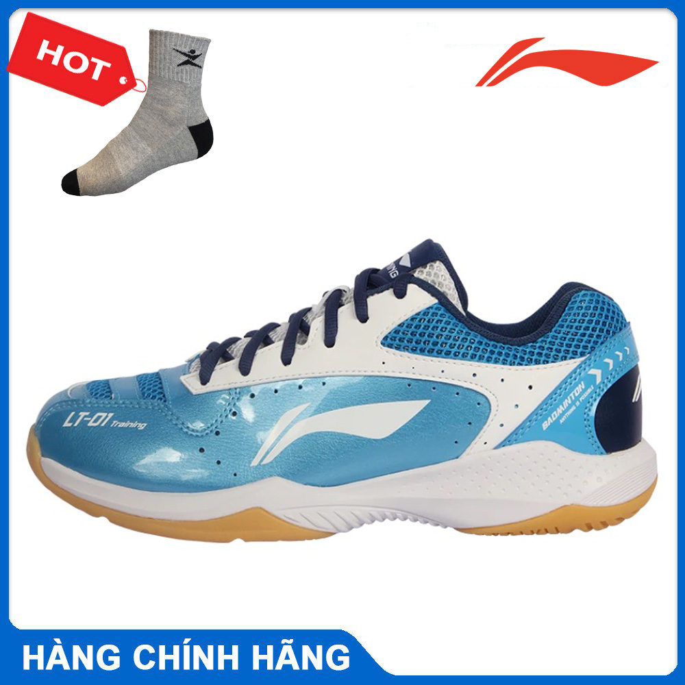 Giày cầu lông nam Lining AYTS024-2 mẫu mới màu xanh-tặng tất thể thao bendu