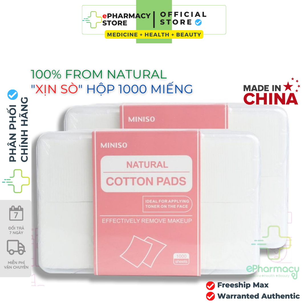 Bông Tẩy Trang Miniso Natural Cotton Pads 1000 miếng nội địa Nhật Cotton 3 lớp làm sạch da ePharmacy