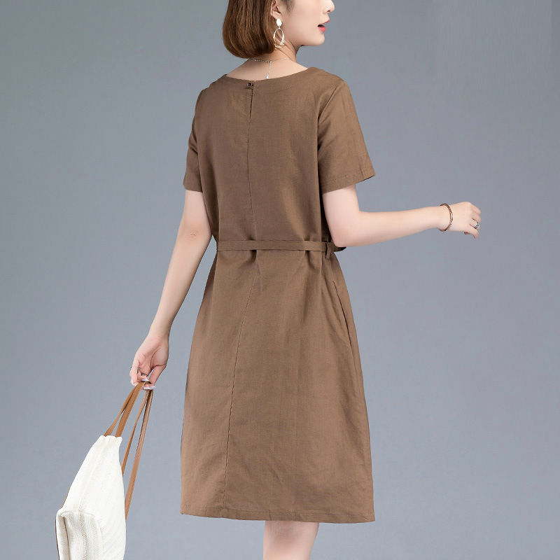 Đầm linen suông nữ cổ tròn, ngắn tay thiết kế đơn giản dễ mặc mẫu mới Đũi Việt DVDA84