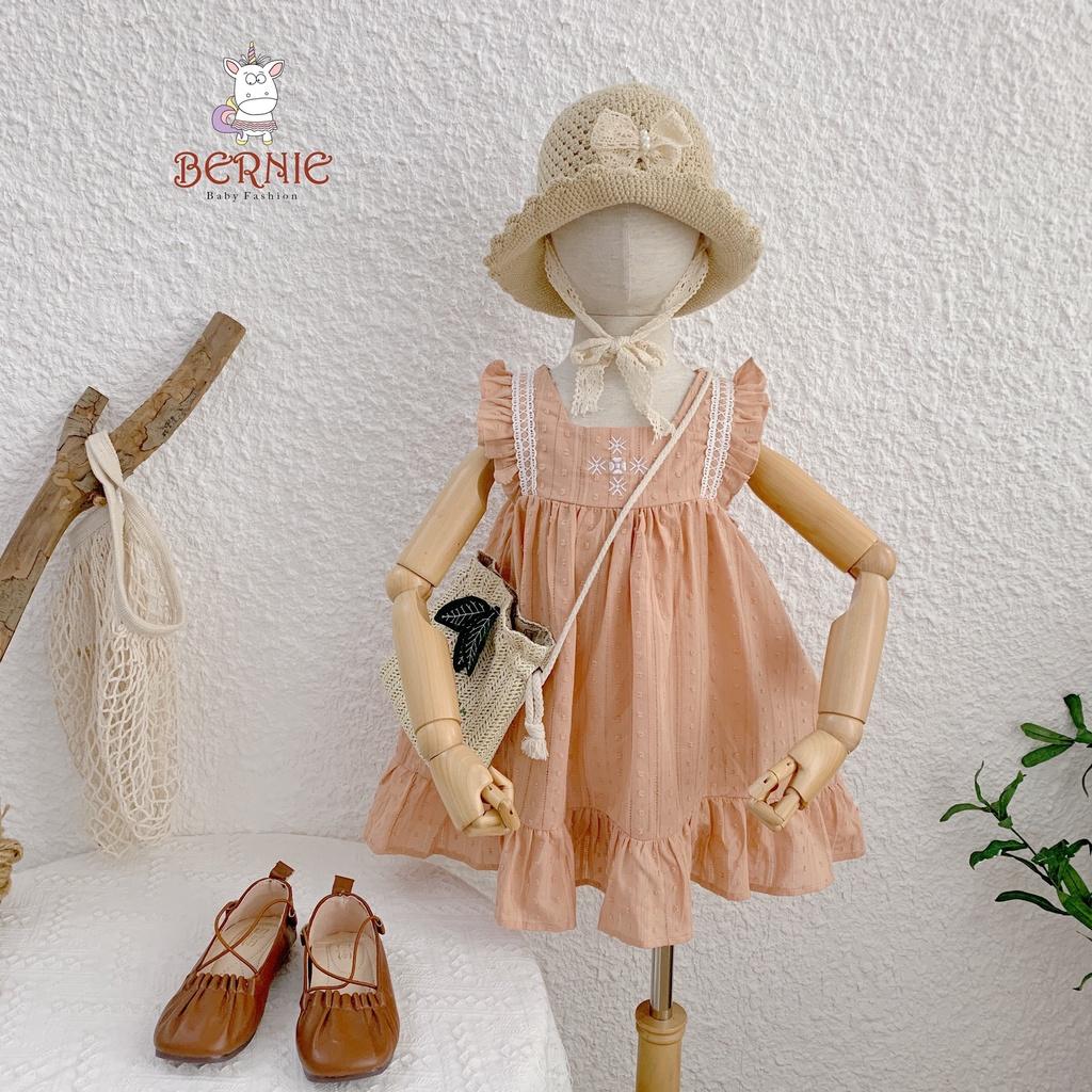 Váy hè cho bé gái 9m-6 tuổi sát nách phối ren, Đầm babydoll trẻ em vải cotton ren nhẹ thoáng mát