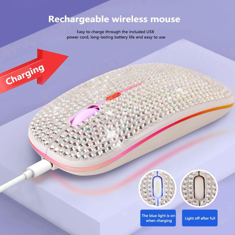 Chuột Không Dây Hồng Kim Cương Vỏ 1600DPI 3 Bánh Răng Có Thể Điều Chỉnh Máy Tính Chơi Game Đèn Nền Chuột Tắt Tiếng Cô Gái Tặng Trò Chơi Máy Tính