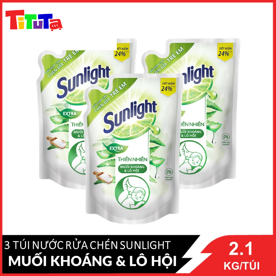 Combo 3 Nước Rửa Chén Bát Sunlight Extra Thiên Nhiên Muối Khoáng Và Lô Hội 2.1kgx3