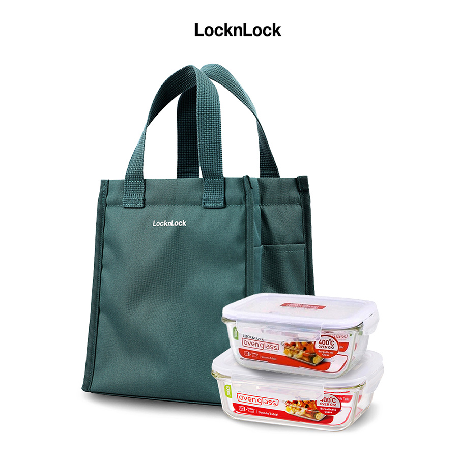 Bộ túi hộp cơm thủy tinh LocknLock 3EA LLG429DS2GRN - - Màu xanh lá