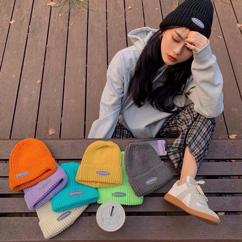 Mũ len Beanie chữ tag, chất len dày và giãn - Đen