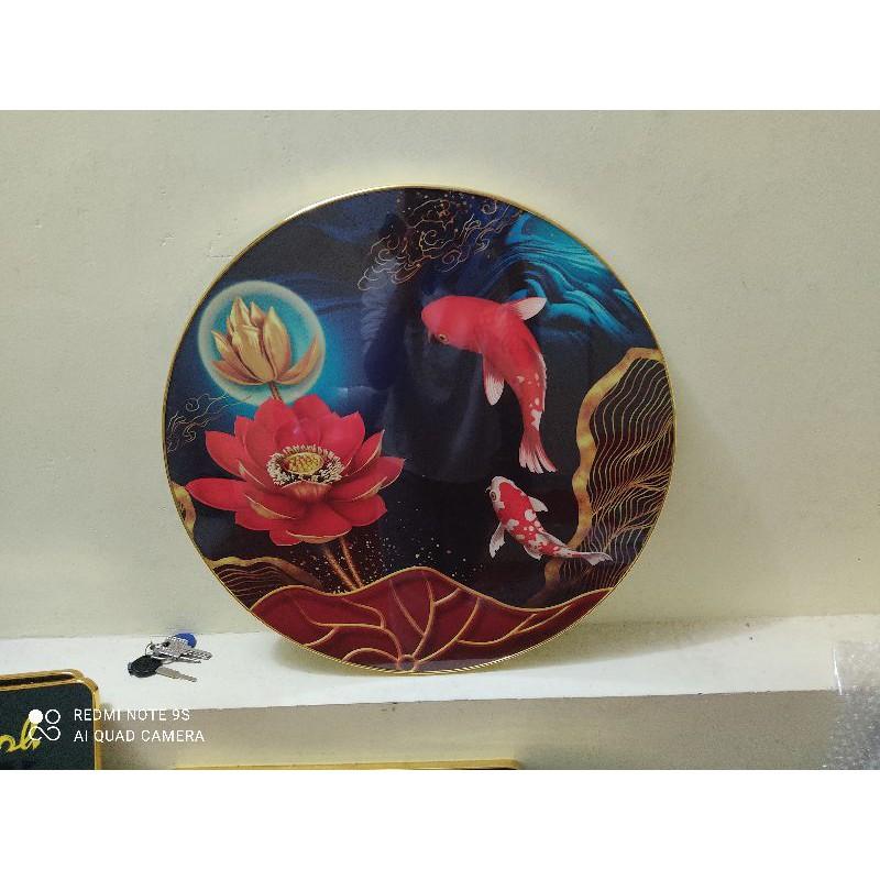 Tranh tròn tráng gương sen cá tài lộc đường kính 50cm