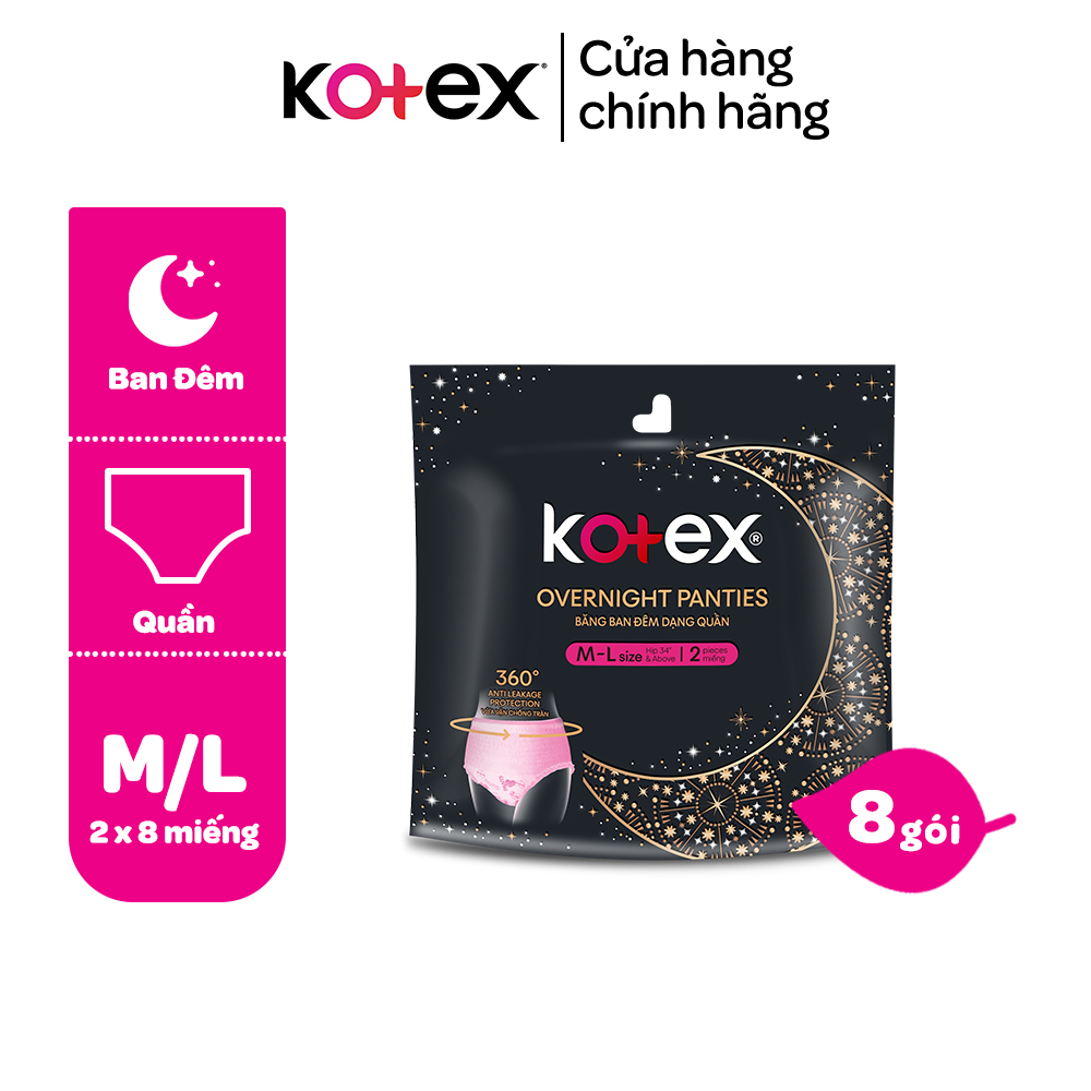 Combo 8 gói BVS Kotex Ban Đêm dạng quần cỡ M/L 2 miếng