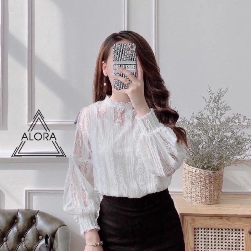 Áo sơ mi ren 2 lớp tay phồng cao cấp