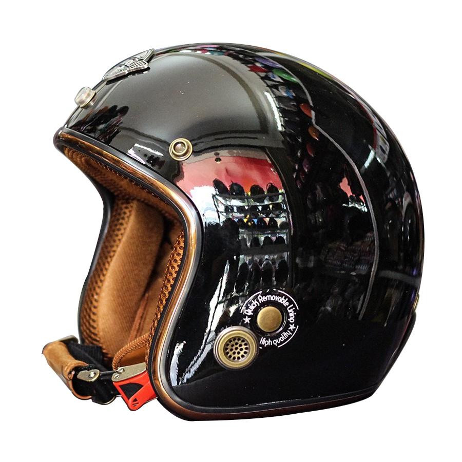 Mũ bảo hiểm 3/4 đầu Napoli SH2 màu đen bóng viền đồng cao cấp haley Freesize 55-58 cm - Chất liệu nhựa ABS, xốp EPS bảo hành 12 tháng