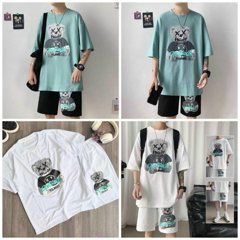 Set Bộ Mặc Nhà Nam Nữ Couple In Hoạt Hình HOT RẺ ĐẸP Bộ Đồ Thun Gấu - Quần shrot Đùi Áo Thun Tay Lỡ Unisex Suit