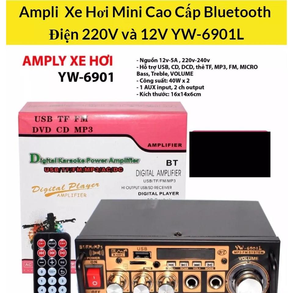 Amply Xe Hơi Yw-6901 Cao Cấp Amply Mini Karaoke Gia Đình Chuyên Nghiệp Kết Nối Bluetooh Thẻ Nhớ USD