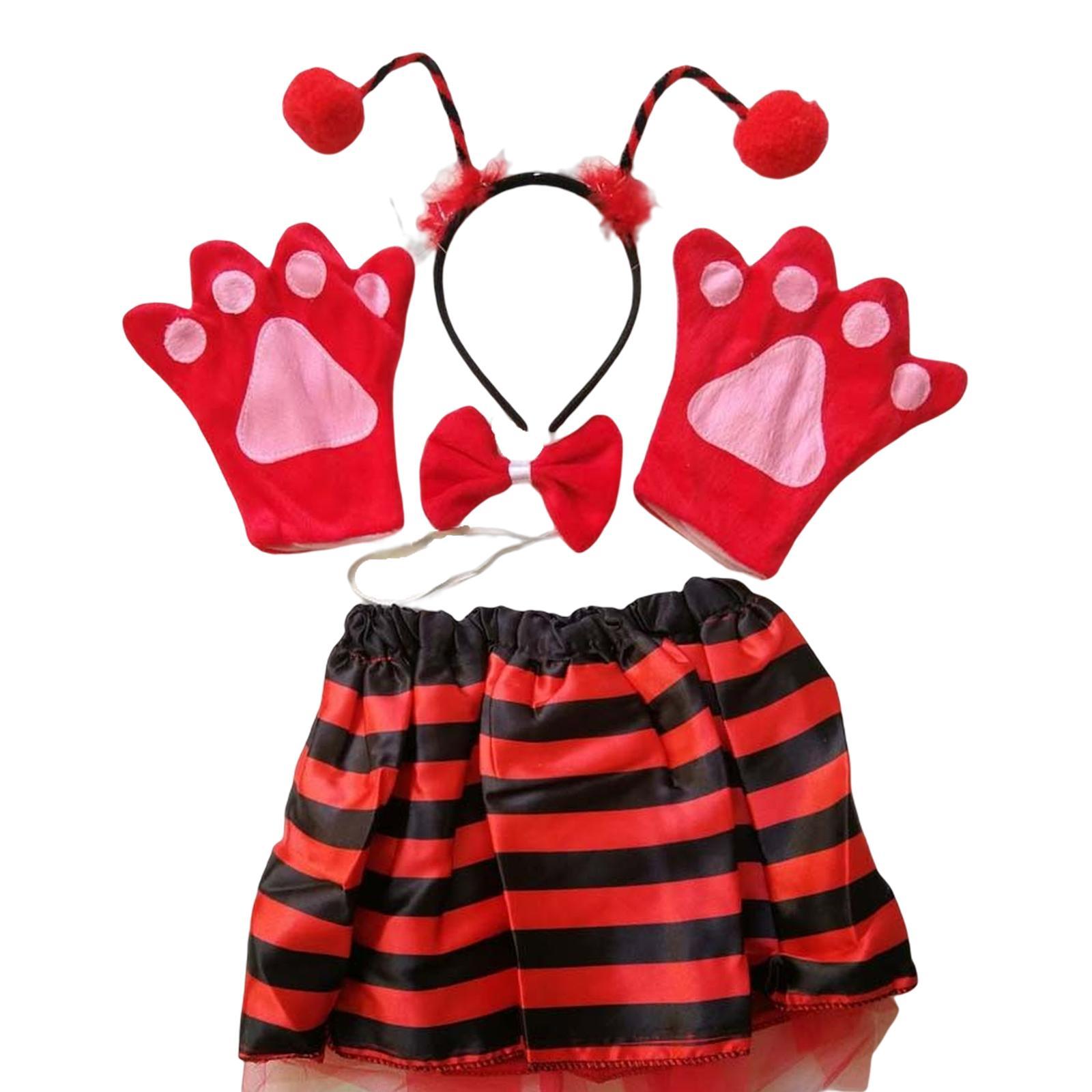Ladybird Costume Set Headband Striped Tutu Skirt Gloves Bow Tie Women Ladies Adult Cosplay Party Favors Accessories Kit Fancy Dress Outfit