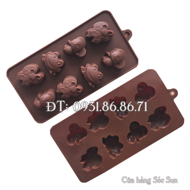 Khuôn silicon 8 con ong, ếch – Mã số 1324