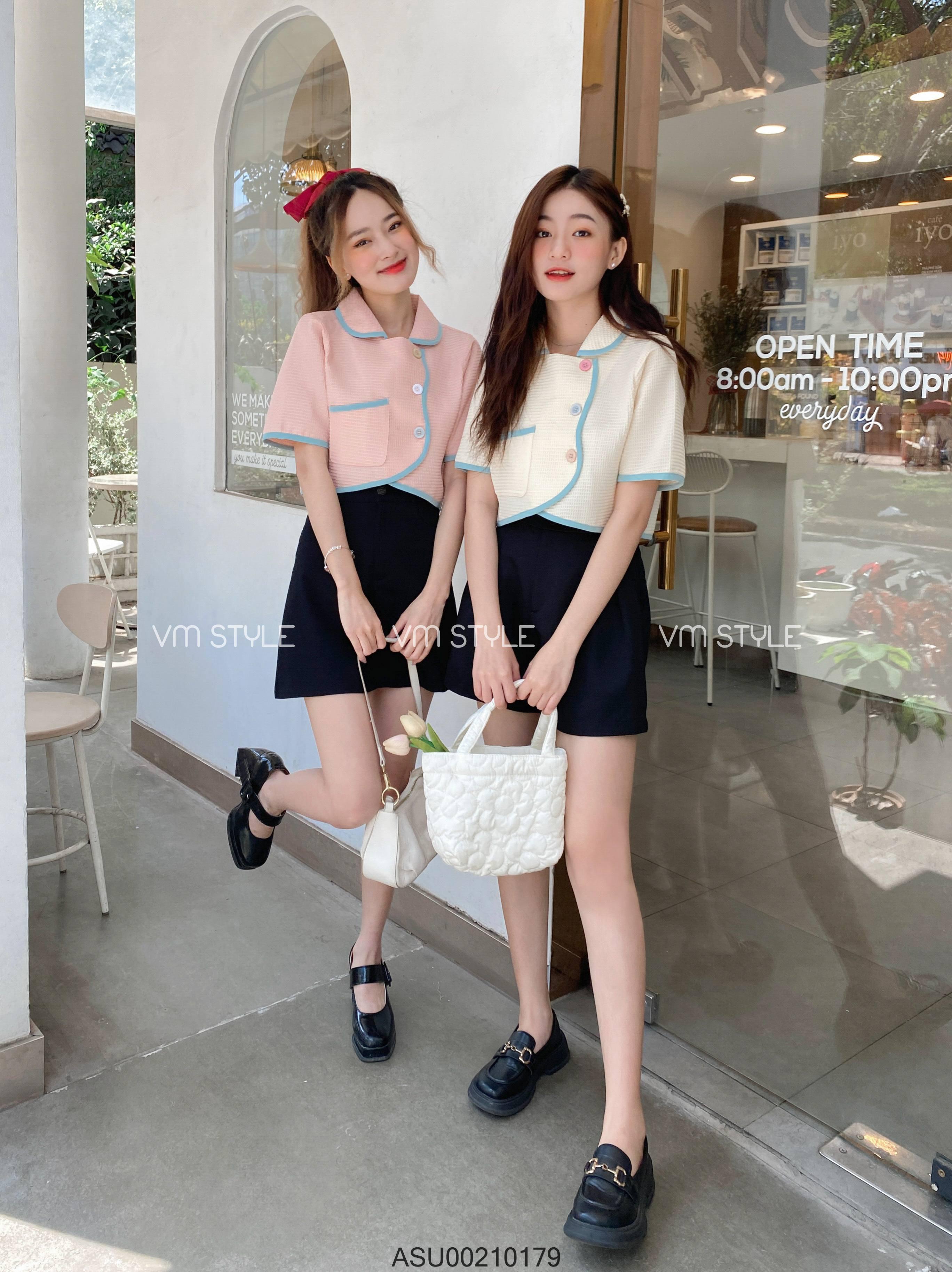 Áo sơ mi kiểu nữ VMSTYLE ASU00210 tay ngắn cổ bẻ viền màu 12188