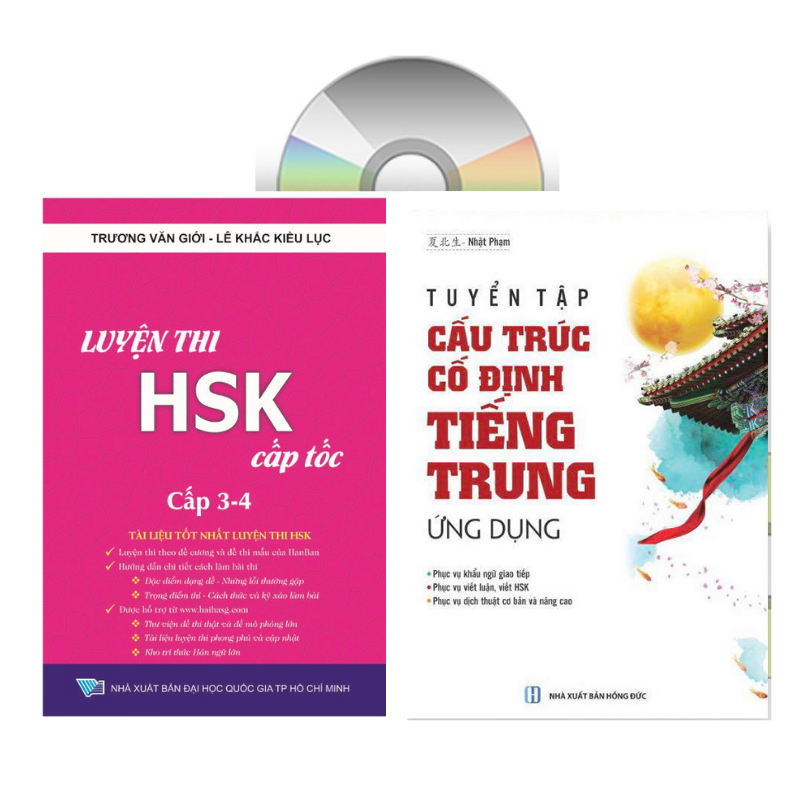 Sách - combo: Luyện thi HSK cấp tốc tập 2 (tương đương HSK 3+4 kèm CD) +Tuyển tập cấu trúc cố định tiếng Trung ứng dụng +DVD tài liệu