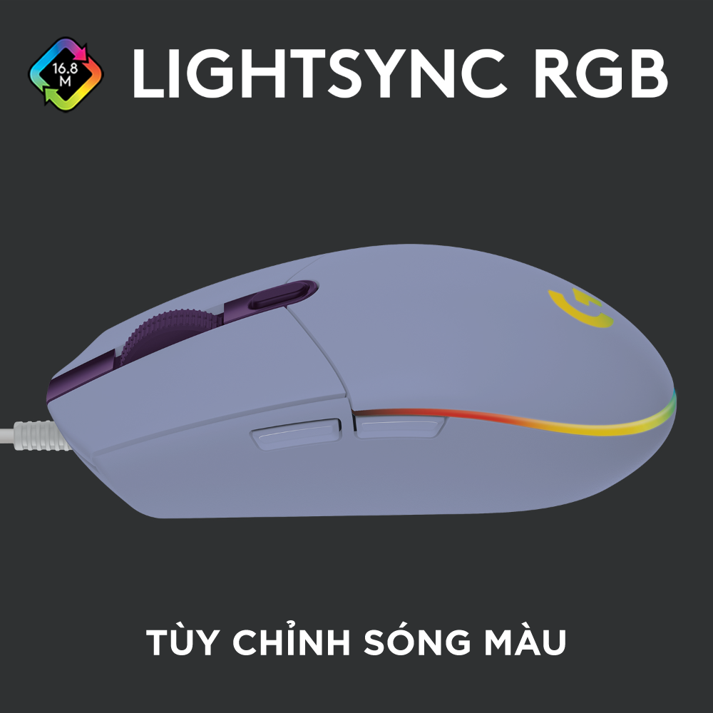 Chuột game có dây Logitech G203 Lightsync - Tùy chỉnh RGB, 6 nút lập trình, nhẹ, 8000 DPI, PC/Mac - Hàng chính hãng