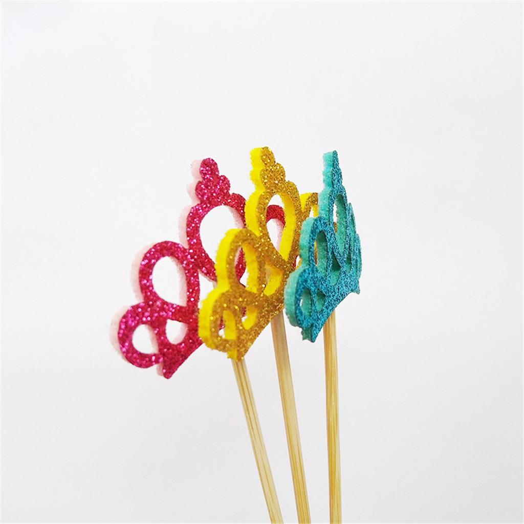 6 Pieces/set Felt Crown Shape Cake Toppers Baby Shower Birthday Wedding Cake Picks Cake Centerpieces