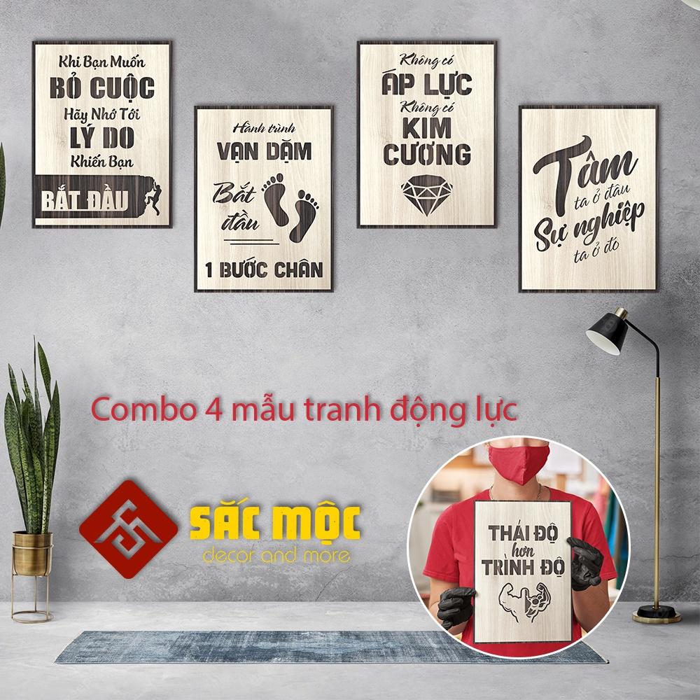 Combo 4 Mẫu Tranh Động Lực Gỗ Treo Tường Slogan Tạo Động Lực Trang Trí Văn Phòng Làm Việc Công Ty