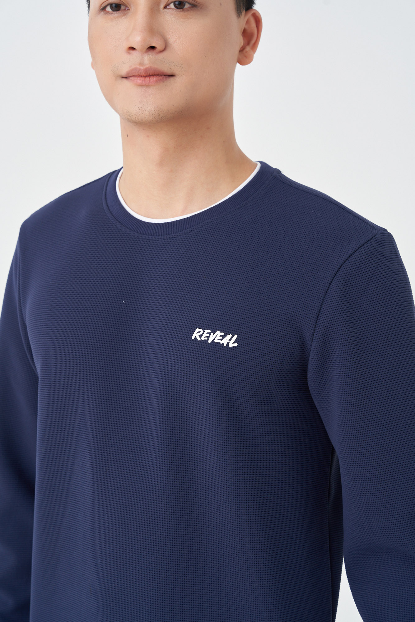 Áo Sweater Nỉ Nam 5S FASHION Cổ Tròn Cotton, Thiết Kế In Trẻ Trung, Vải Dệt Hiệu Ứng Ô Vuông Nổi Phong Cách