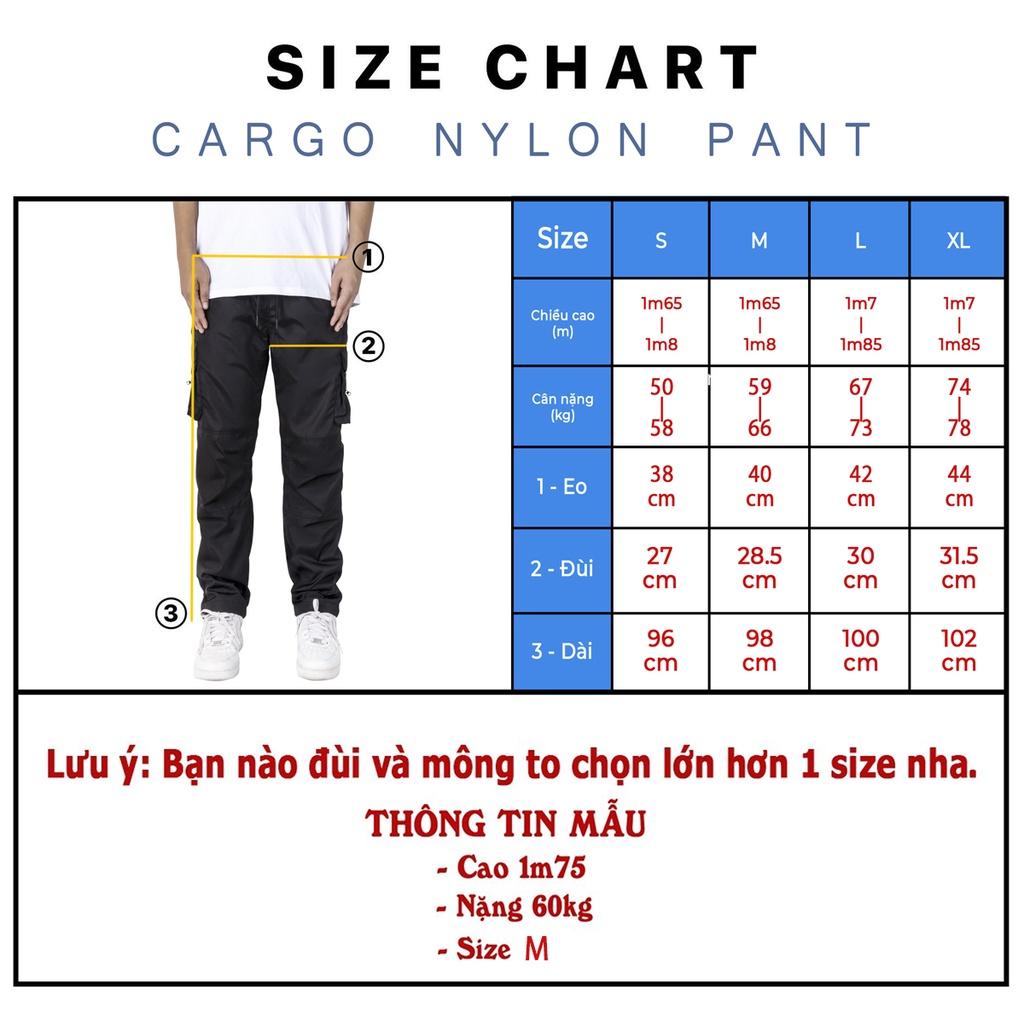 Quần Dù Túi Hộp Streetwear Cao Cấp FNOS Màu Đen 2 Lớp - Ống Rộng - Có Dây Rút Chân
