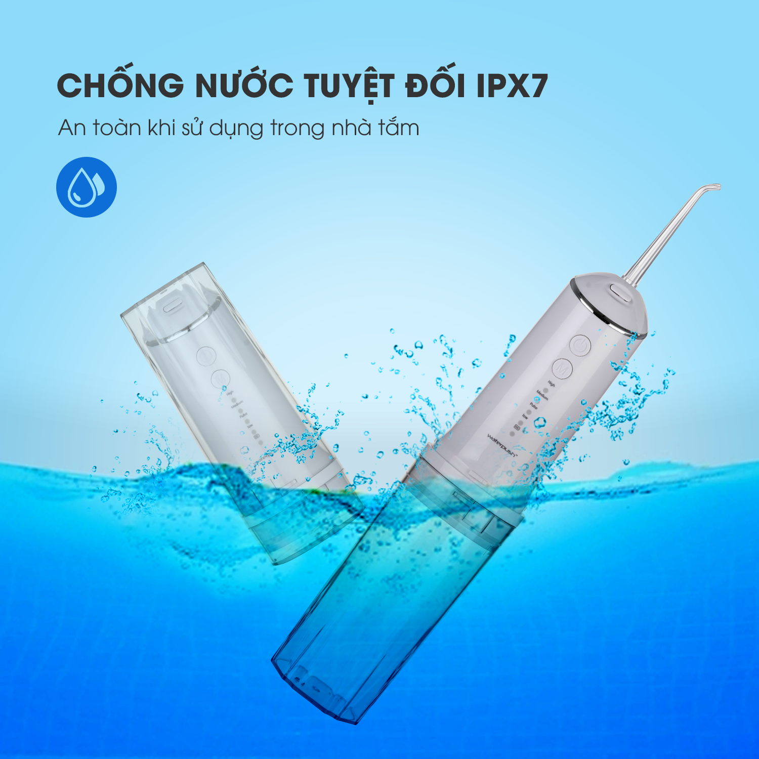 Máy Tăm Nước Du Lịch WaterPush 1904 - Bình Nước 300ml - Siêu Gọn Nhẹ - Áp Lực Nước Tiêu Chuẩn