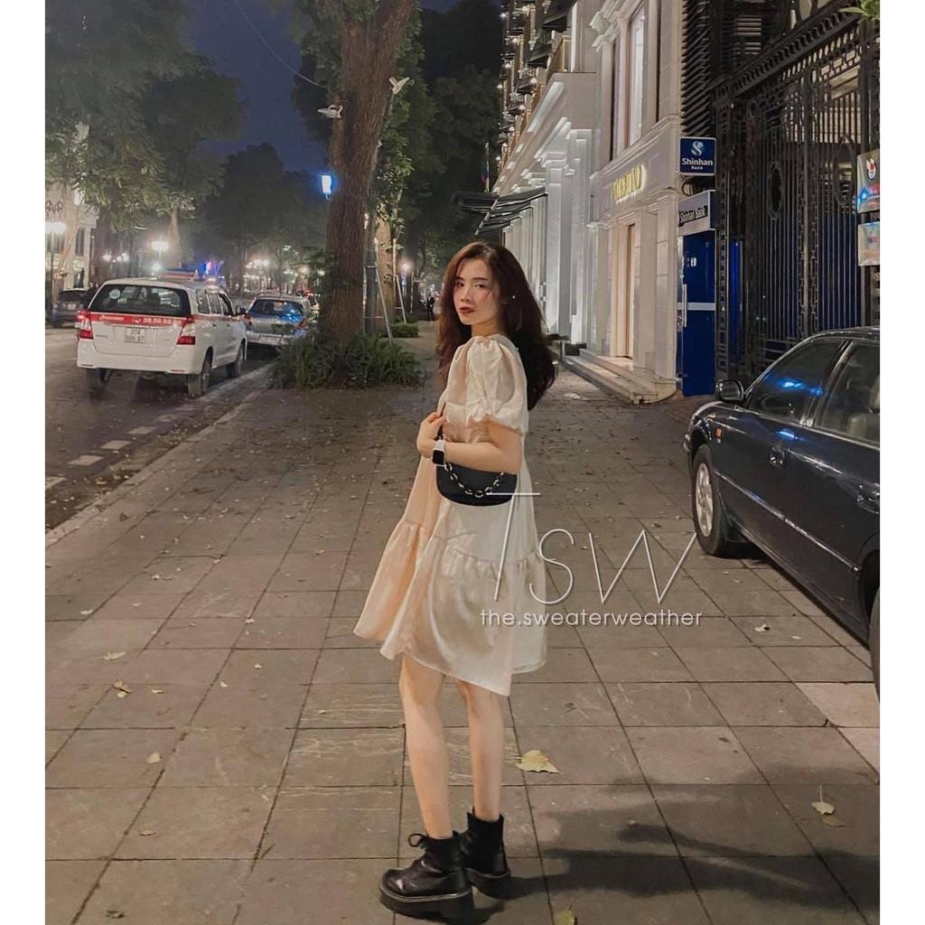 Váy lụa cổ vuông / đầm baby doll