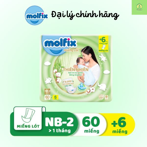 Miếng lót sơ sinh Molfix Thiên nhiên NB2 gói 60 miếng Vaca Baby House