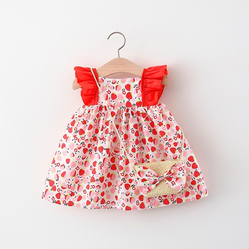 Set đầm xòe bé gái kèm túi đeo chéo xinh xắn, đầm đi biển mùa hè cho bé từ 9-18kg - váy cho bé dễ thương