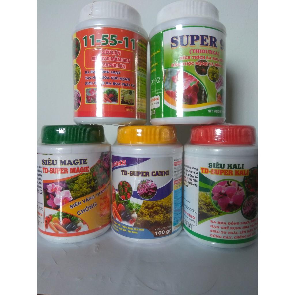 Bộ 5 chai phân bón dưỡng cây, kích hoa TD - 100 gram/chai