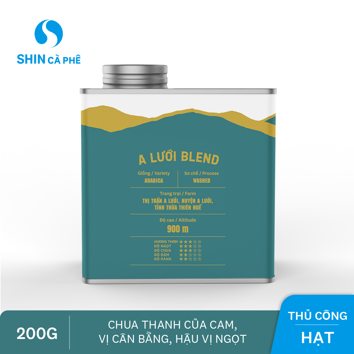 SHIN Cà Phê_Cà phê thủ công A Lưới Blend hộp thiếc 200g