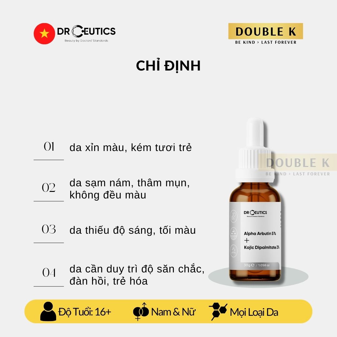 DrCeutics Alpha Arbutin 5% + Kojic Dipalmitate 2% - Serum Dưỡng Sáng Da, Mờ Thâm Sạm Nám - Double K