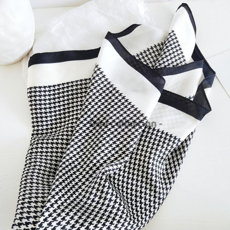 Khăn Turban  Cao Cấp Họa Tiết HOUNDSTOOTH  - Chất Liệu Chiffon - 70x70cm - Mã KL049