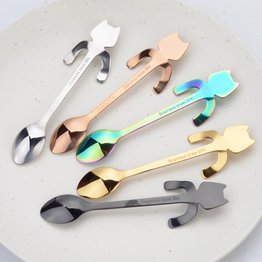 1 pc Lovely Cat Stainless Steel Hanging Spoons Dessert Spoons Tea Coffee Scoops