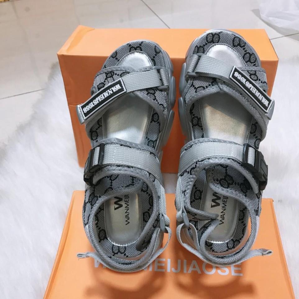 Giày Sandal Nữ, Sandal Nữ Đế Xuồng Cao 3 Cm Phối Họa Tiết Màu Xám Siêu Xinh Hàng QC Fullbox Êm Mềm Đế Nhẹ Chuẩn