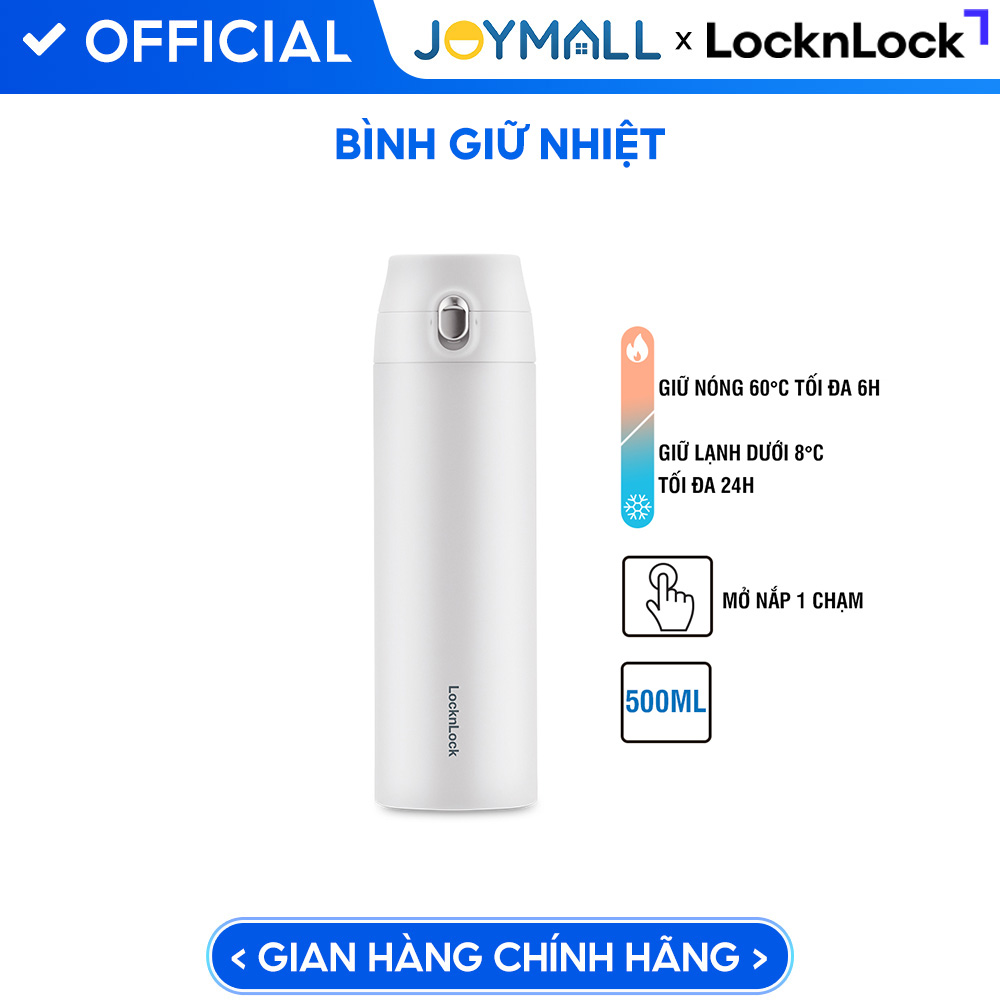 Bình Giữ Nhiệt LocknLock Featherlight One-touch Tumbler 500ml LHC3257WHT – Màu trắng