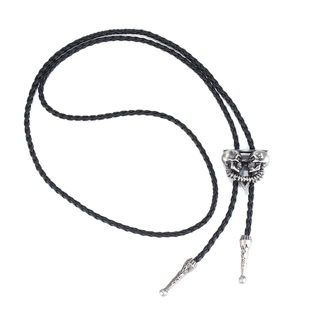 3X Punk Skeleton Skull Bolo Tie Leather Necktie Necklace Western Antique Silver