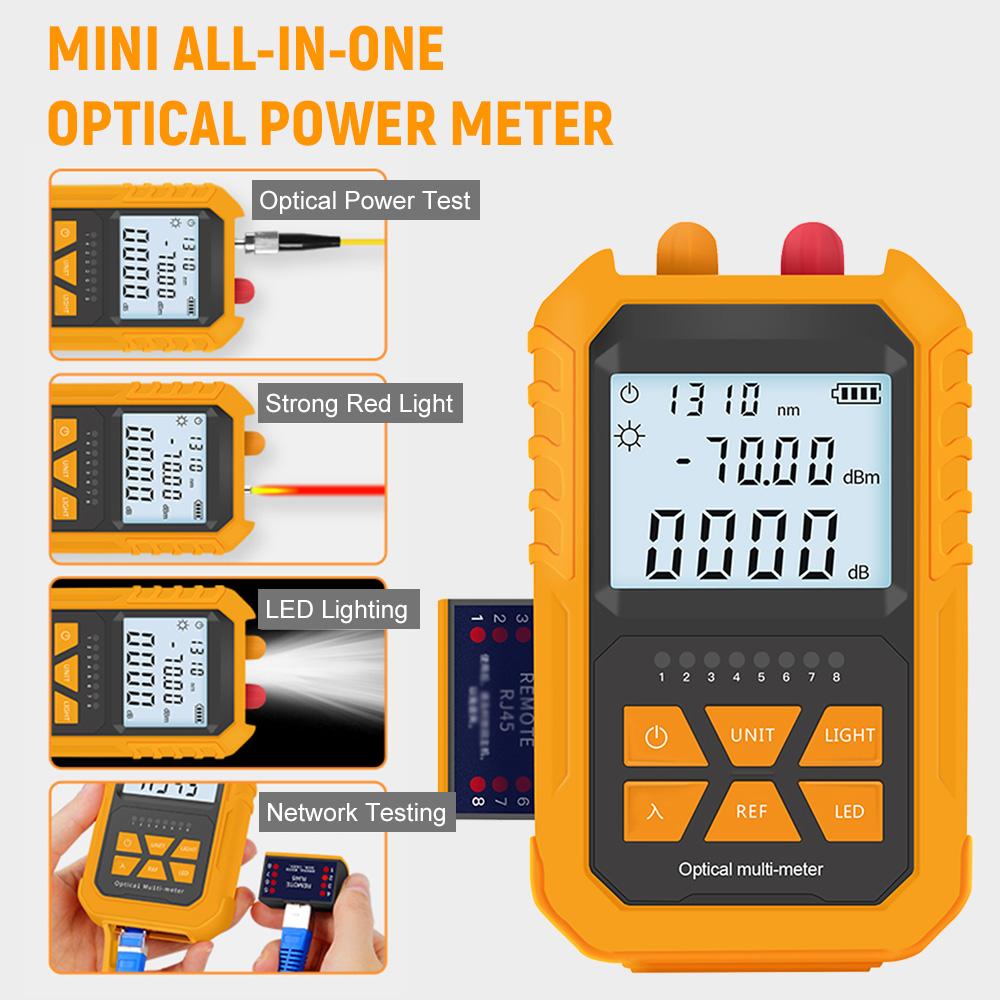 Handheld Optical Power Meter with 5km Red Light -70~+3dBm Mini Optical Power Tester Network Cable Tester Portable