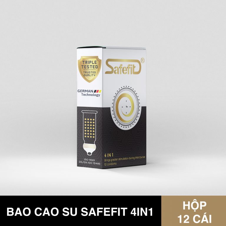 Bao cao su SAFEFIT 4in1 hộp 12 cái - Gân - Gai - Cổ thắt, siêu kéo dài, thiết kế táo bạo