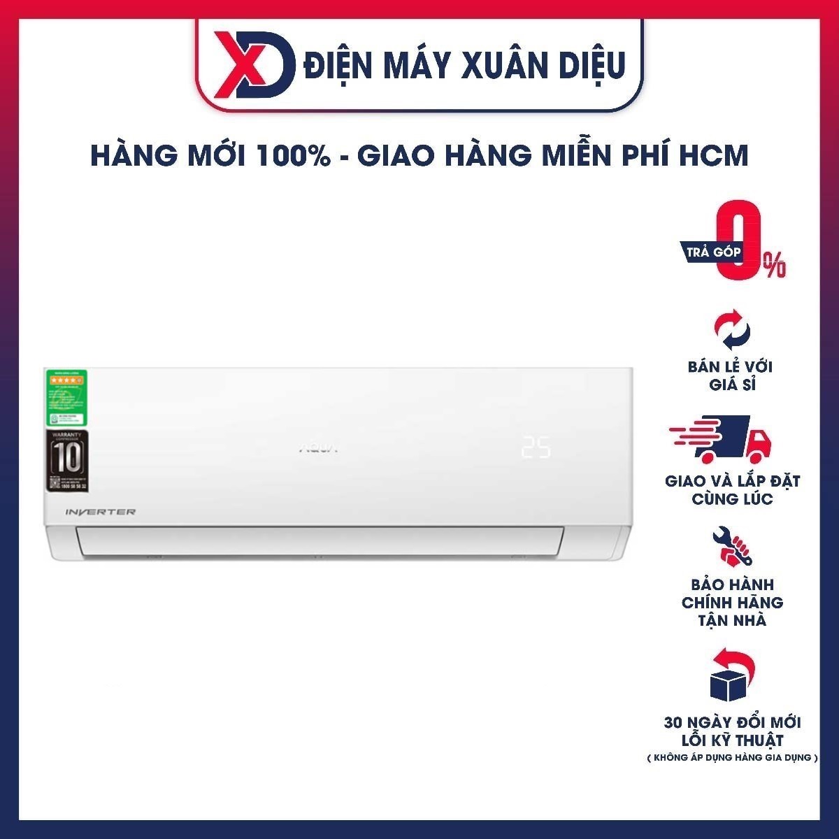 MÁY LẠNH AQUA INVERTER 2 H.P AQA-RV18QA MODEL 2023 - HÀNG CHÍNH HÃNG (CHỈ GIAO HCM)