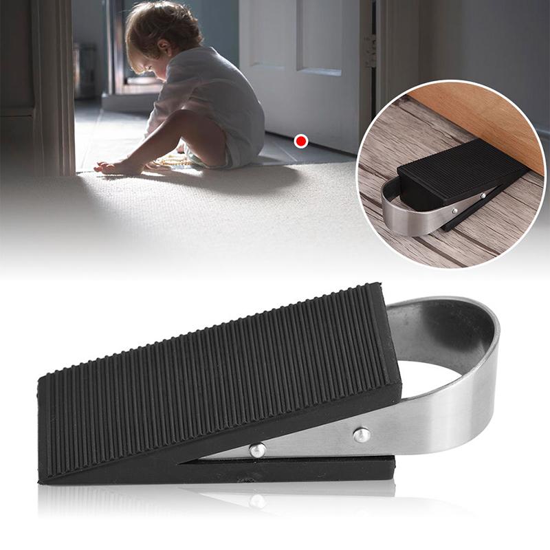 Rubber Stainless Steel Door Stopper Stop Door Block Wedge Black
