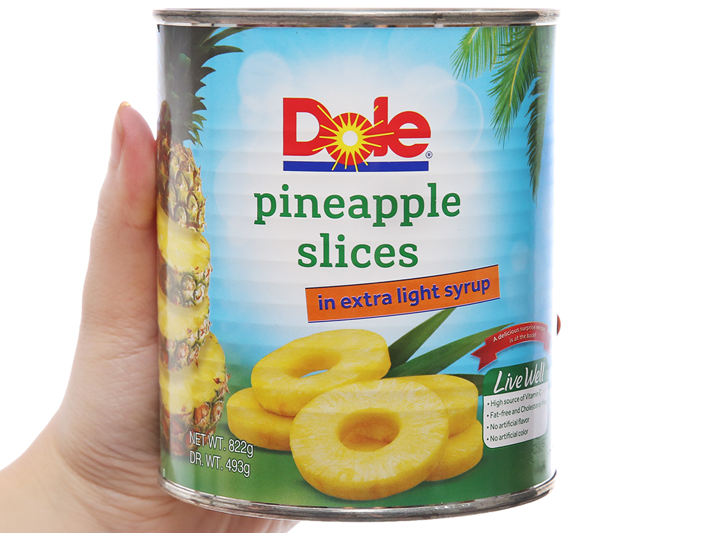 Dứa tươi nguyên lát đóng lon Dole - Dole Pineapple Slices In Extra Light Syrup 822g