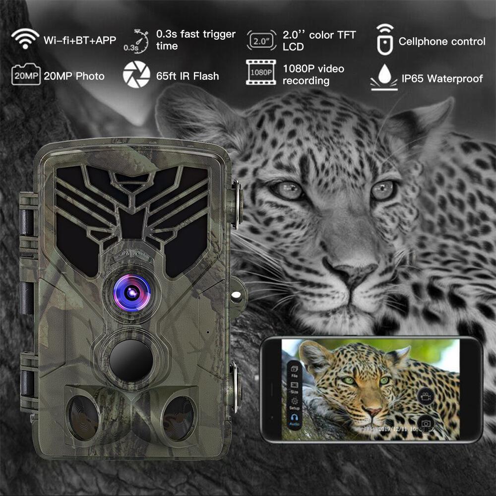 Trail Camera Wi-fi BT Hunting Camera 20MP 1080P 120° Angle Outdoor Waterproof Infrared Thermal Camera Night Vision