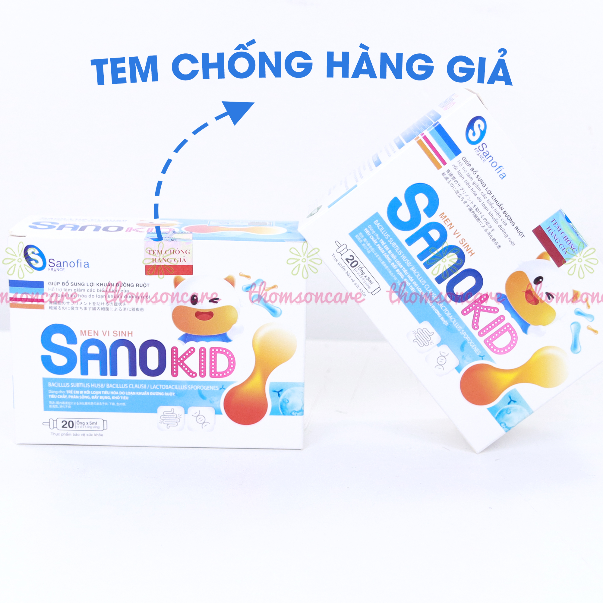 Men tiêu hóa Sanokid - Bổ sung lợi khuẩn đường ruột, ngăn ngừa tình trạng tiêu chảy, đầy bụng - Hộp 20 ống x 5ml Thomsoncare
