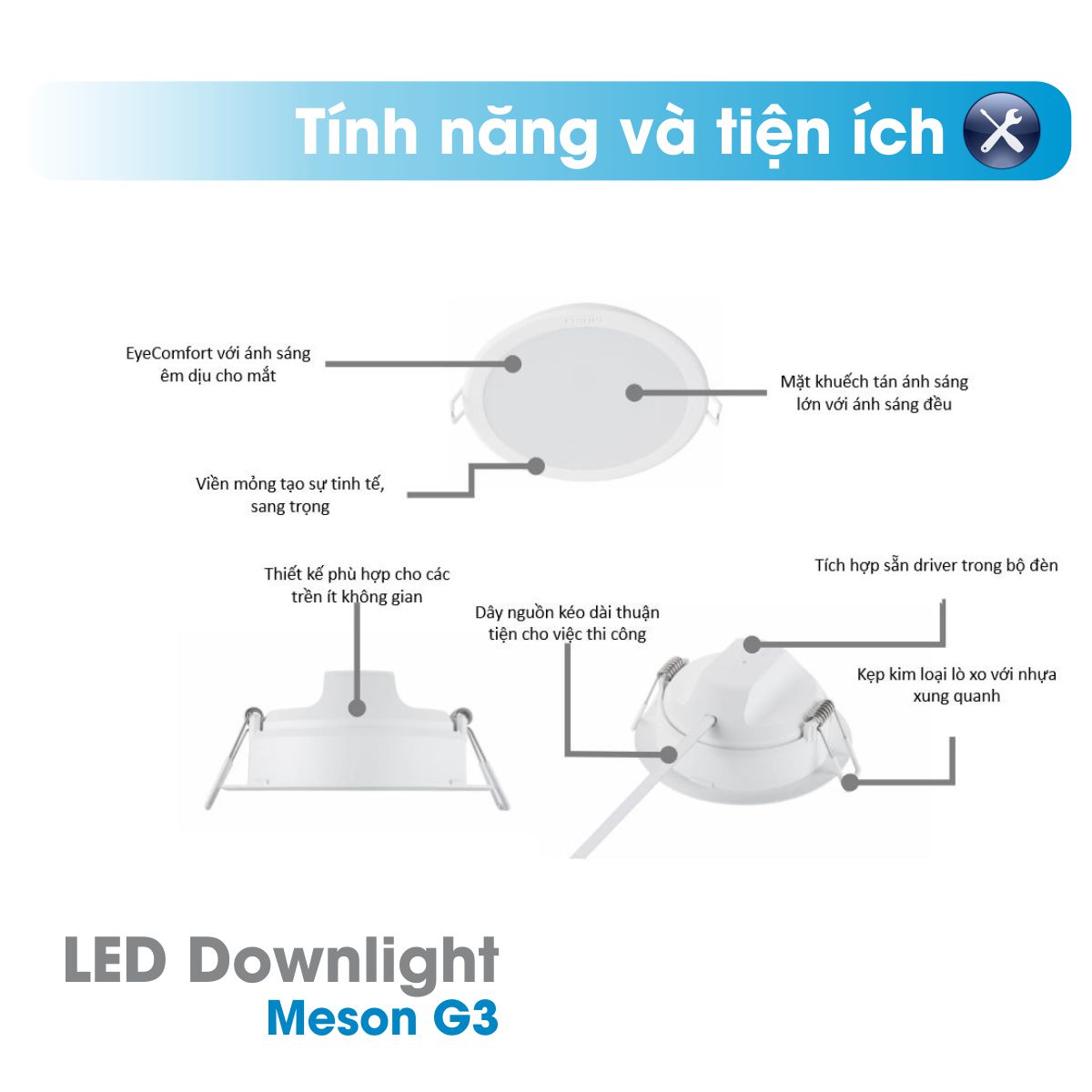 Bộ đèn LED Downlight Meson G3 PHILIPS 220V-240V - Ánh sáng đồng đều, giá cạnh tranh - Hàng Chính Hãng