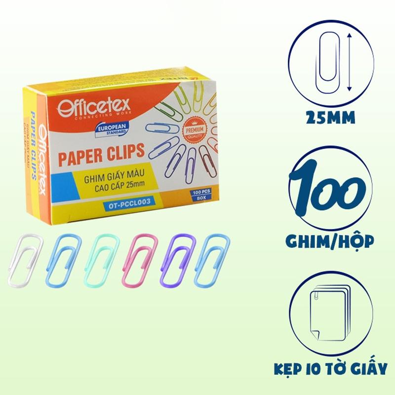 Ghim Giấy Màu Cao Cấp 25 mm Officetex OT-PCCL003 (100 Ghim/Hộp)