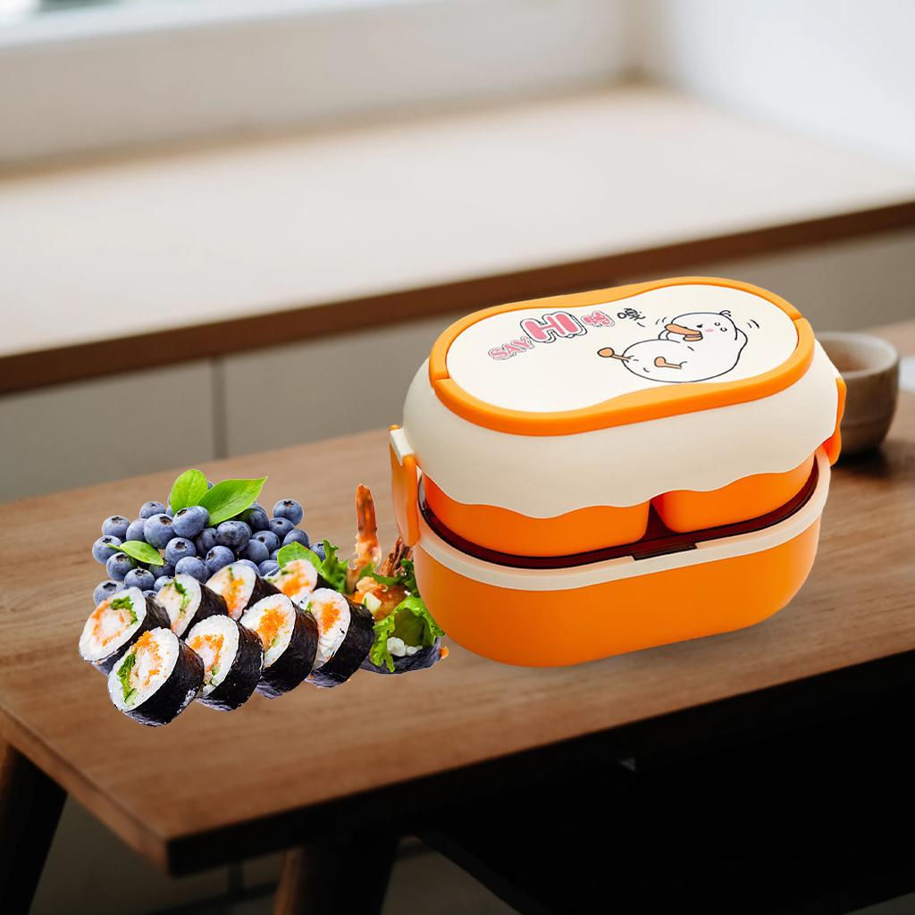 2 Tier Portable Lunch Box Leakproof Bento Box for Kids Picnic Brown