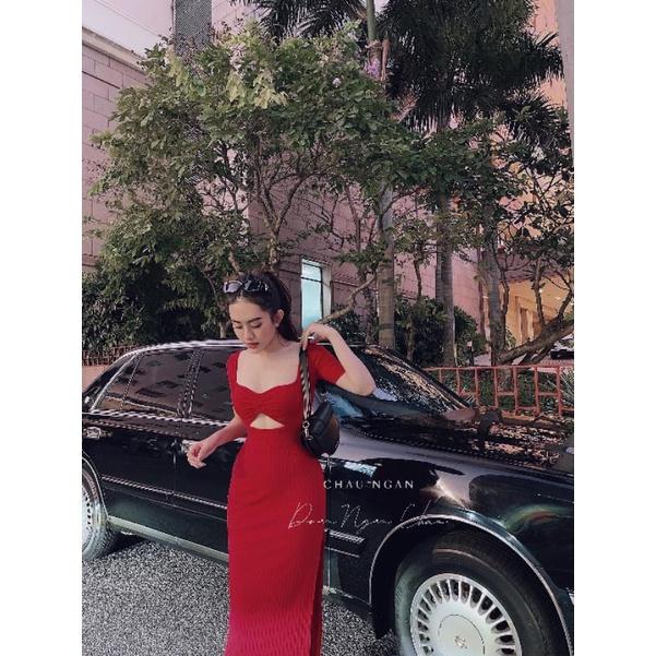 ĐẦM MIDI KHOÉT BỤNG XẺ ĐÙI