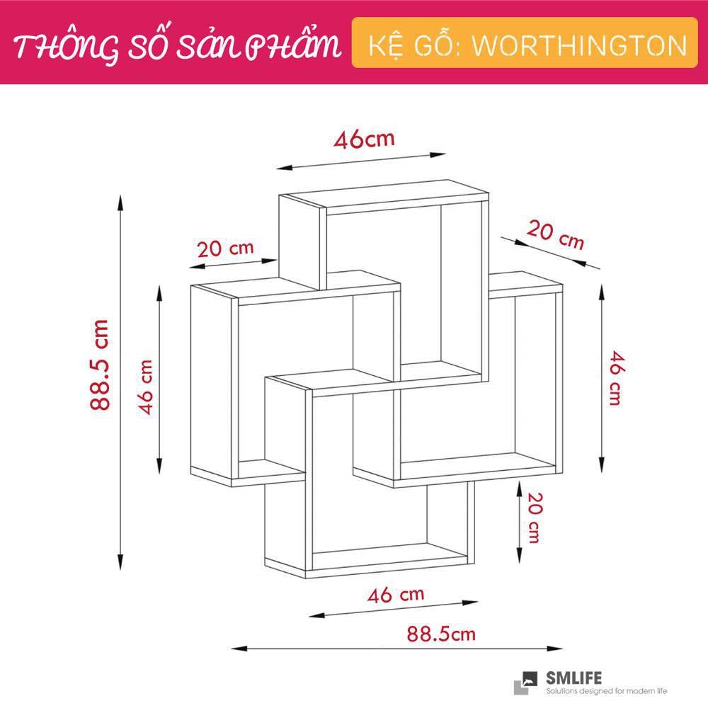 Kệ gỗ treo tường trang trí hiện đại SMLIFE Worthington | Gỗ MDF dày 17mm chống ẩm | D88.5xR20xC88.5cm