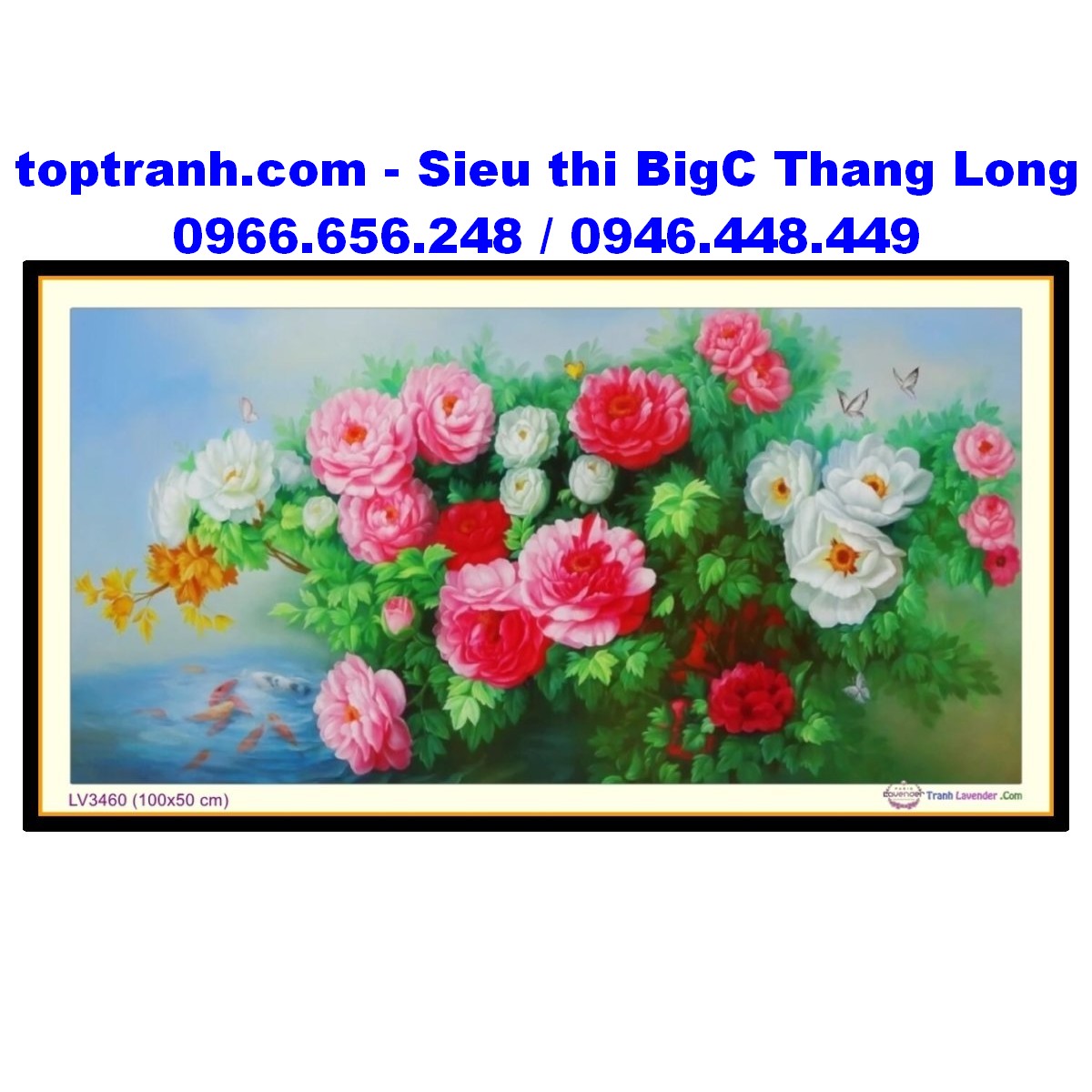 Tranh thêu chữ thập cành hoa hồng khoe sắc LV3460 chưa thêu